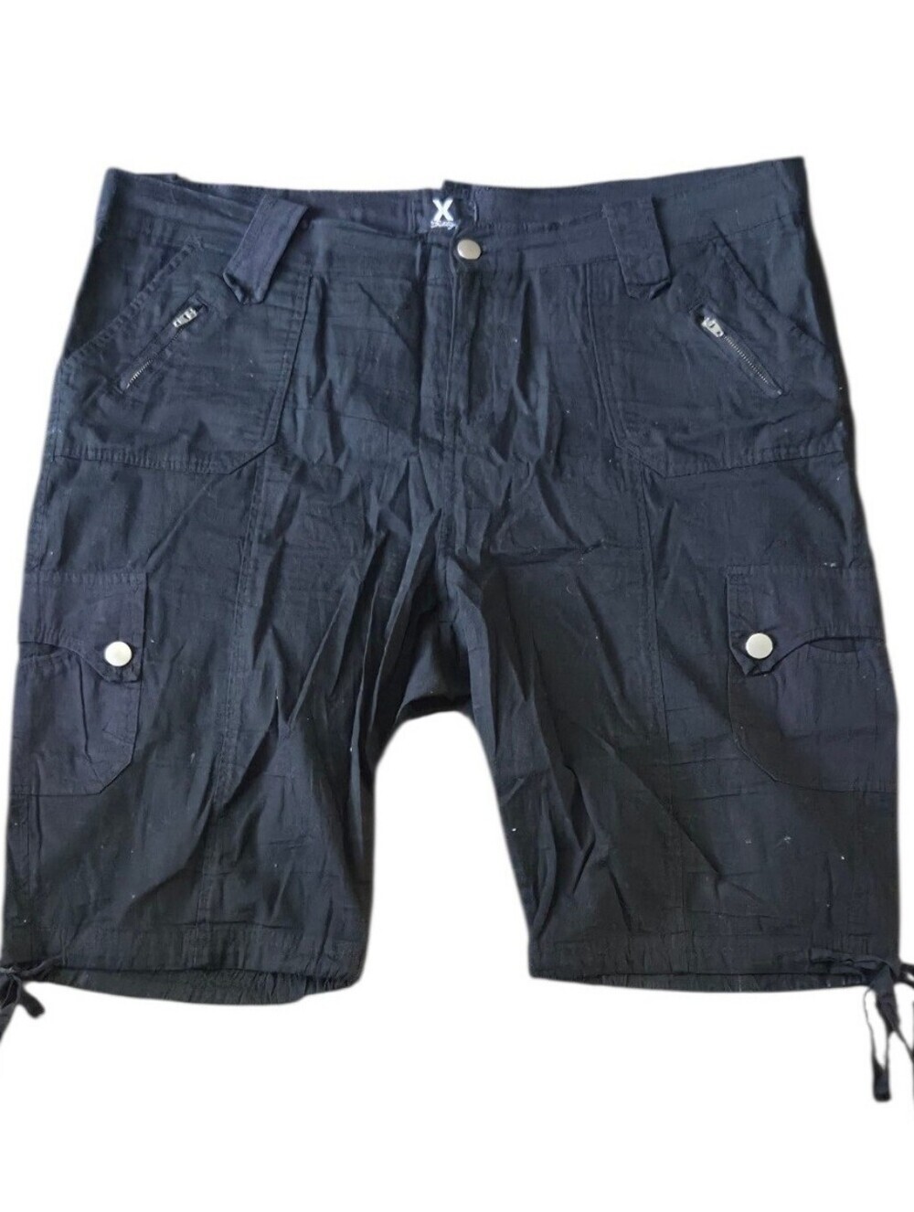 Women's Black Cargo Shorts with Zip and Flap Pockets